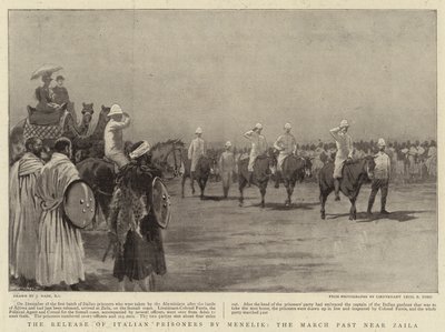 De vrijlating van Italiaanse gevangenen door Menelik, de mars voorbij Zaila door Joseph Nash